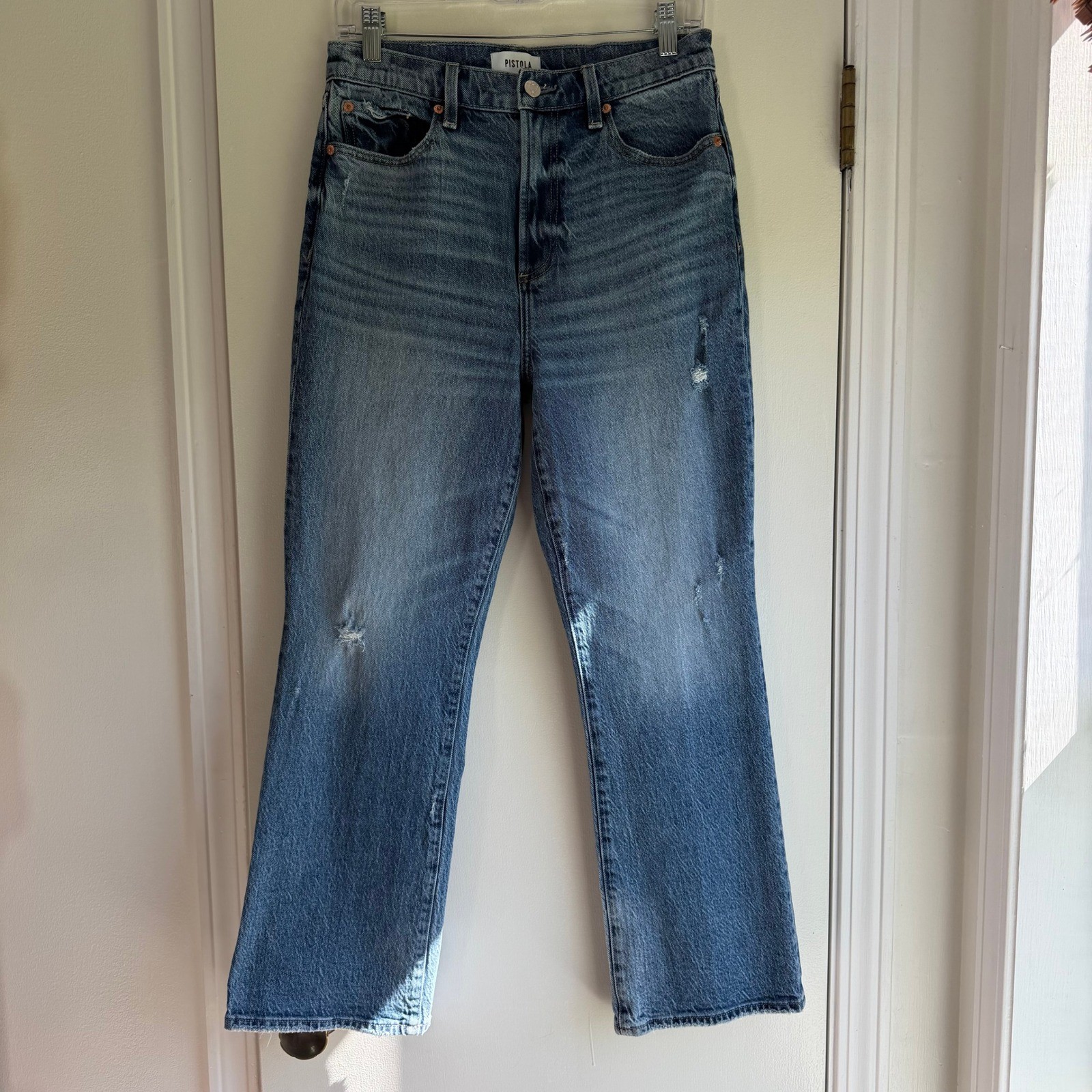 Pistola Lennon High Rise Straight Leg Distressed Jeans Blue 28