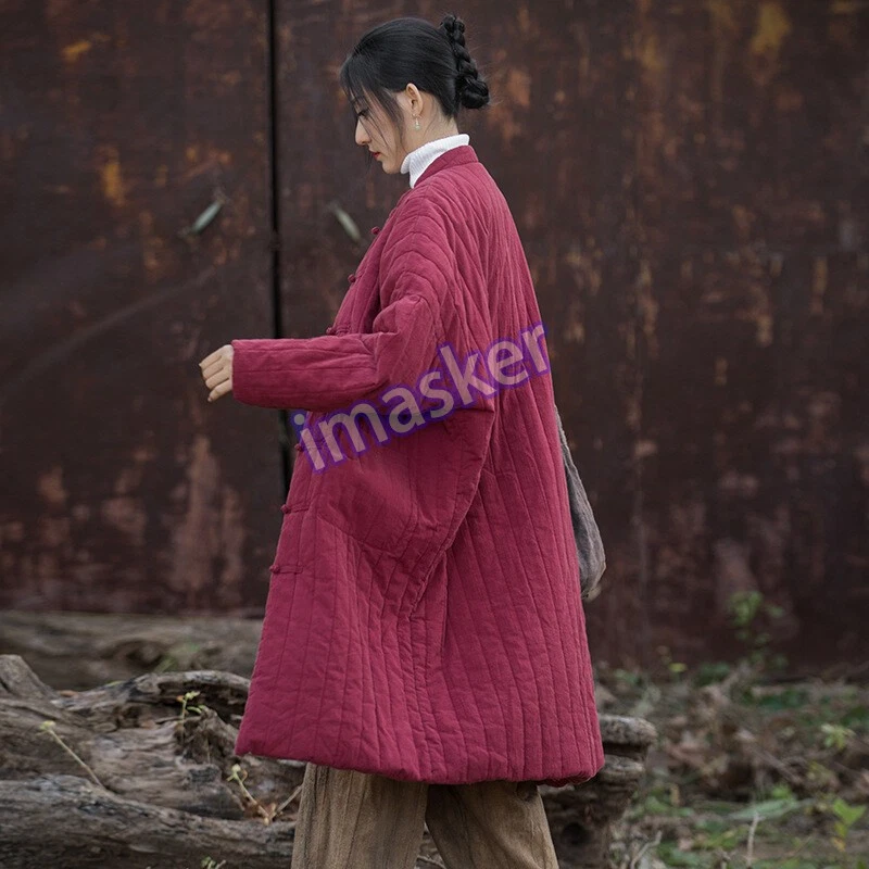 Invierno Algodón Lino Mujer Algodón Espesado Cálido Acolchado Abrigo Largo Algodón Acolchado Foto 4 de 4