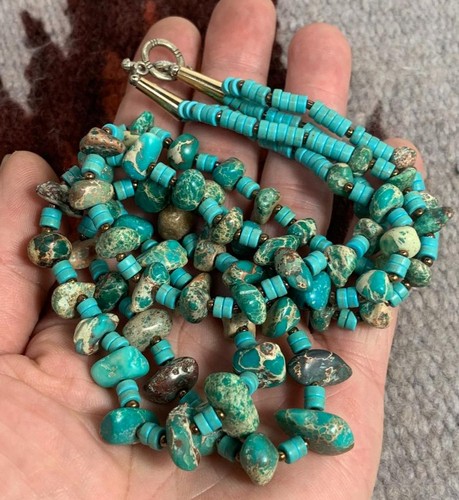 Ethnic multi-strands turquoise nuggets necklace/ $0.85 combine s/h fe (g267c-w2)