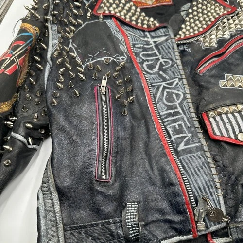 Vintage Leather Sheen Rudimentary Peni Studded Rare Wearable Art Punk Jacket image 8