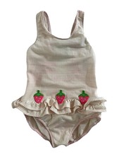 Florence Eiseman Toddler Pink Seersucker Swimsuit With Strawberry Appliqu s 3T