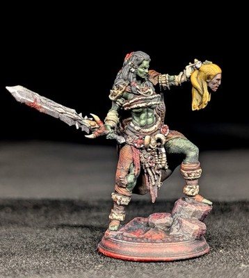 Pro Painted Orc Female Goblin Barbarian 32mm Mini D&D Pathfinder TTRPG Reaper
