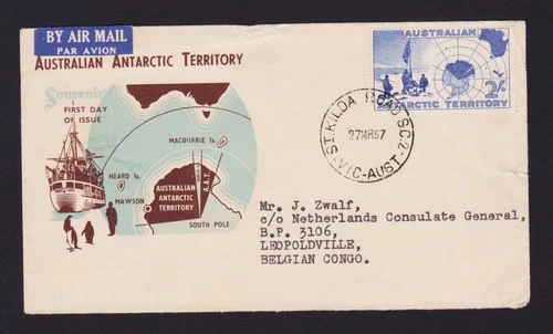 AUSTRALIA 1957 AAT 2/- FDC ADDRESSED TO BELGIAN CONGO