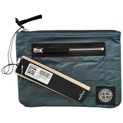 Stone Island Blue Pouch Quilted Zip Man Bag Clutch Wallet Genuine New W Tags