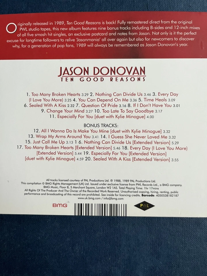 Jason Donovan TEN GOOD REASONS Digitally Remastered Expanded 20 Tracks CD PWL - Image 2 of 3