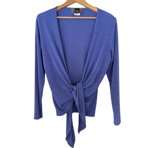 Slinky Brand Stretch Knit Cardigan Womens XS Open Tie Front Purple Made in USA - 第 1/7 張圖片
