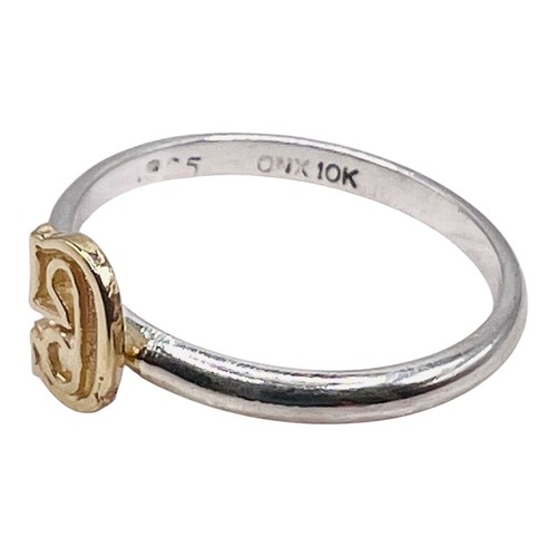 Initial Letter G 10k Yellow Gold Sterling Silver Band Ring Size 7 - Picture 7 of 8