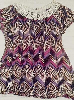 M&S   Top Size 18 Blouse Tunic stretch short print sleeve  holiday tp30'