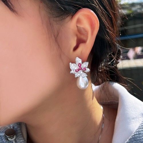 Moda Mujeres Flor Hoja Perla Boda Pendiente Gota Plateado Circonita Circonita Joyería - Imagen 253 de 358
