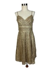 NOS Anthropologie MUSE Brown Embroidered Beaded Striped Dress Lace Up Boho Sz 4