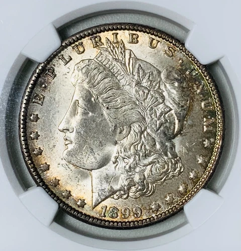 1899O S$1 MS63 NGC MORGAN SPECTACULAR BLUE GREEN REVERSE TONING 