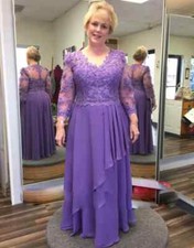 Mother Of The Bride Dresses Illusion Long Sleeve lace Chiffon Wedding GuestDress