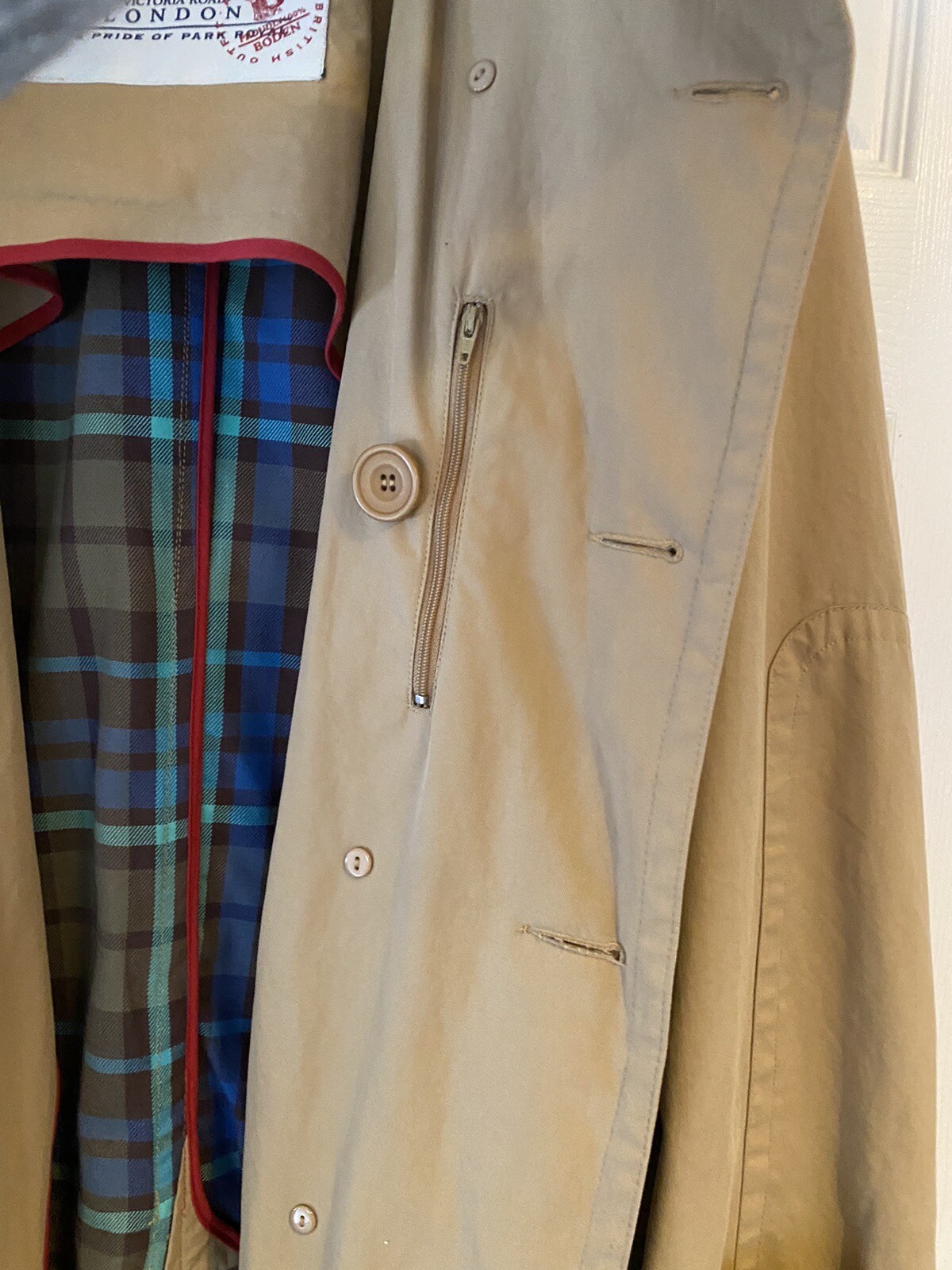 Boden Mens Trench Coat Jacket Mac Macintosh Beige Smart Tarten Lining