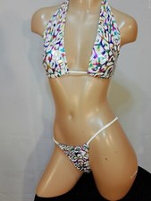 Exotic dancer stripper medium multicolor two piece bikini dance outfit-dancewear