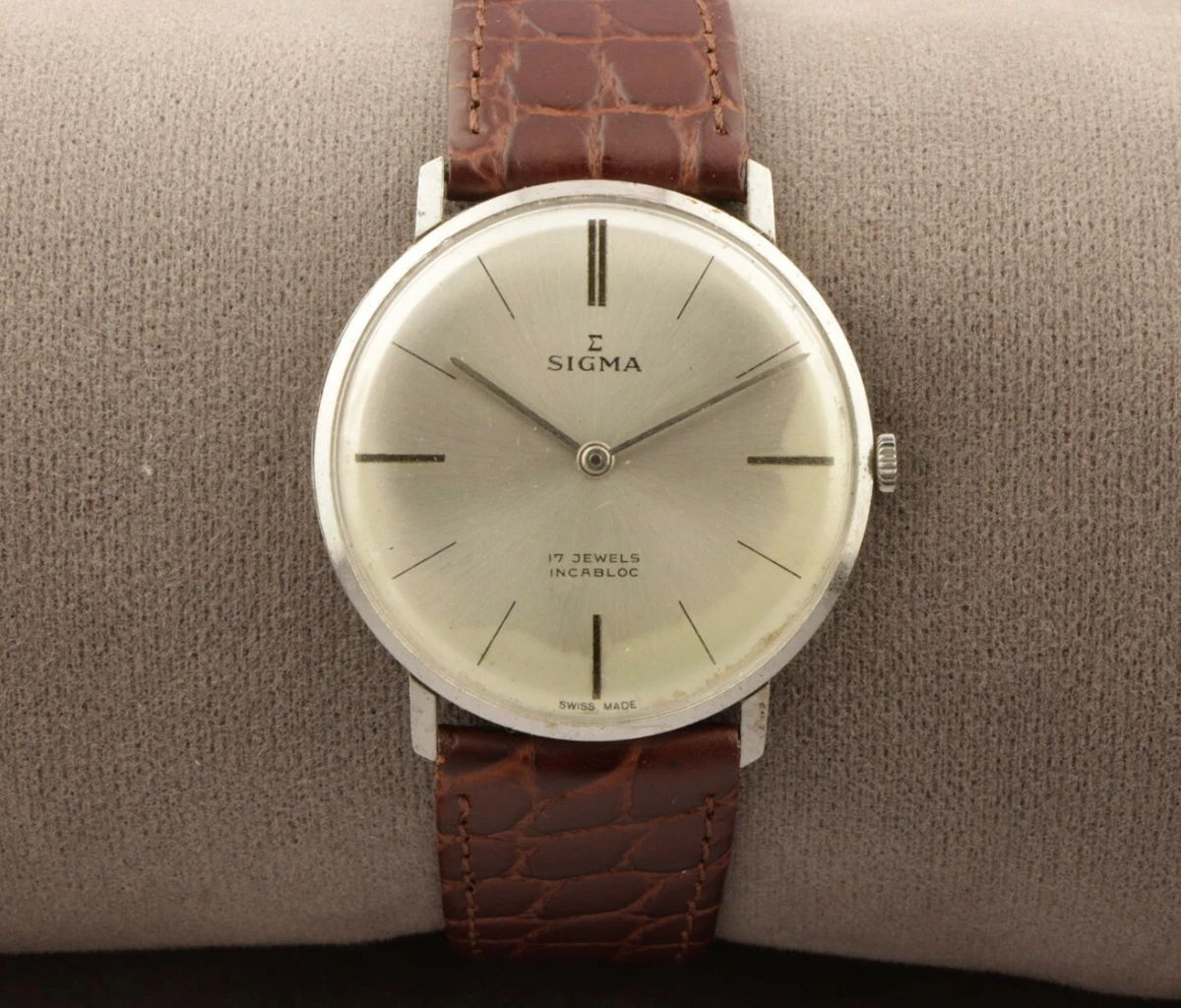 VINTAGE SIGMA 17J ORIGINAL DIAL WINDING MEN SWISS WRIST WATCH 33MM