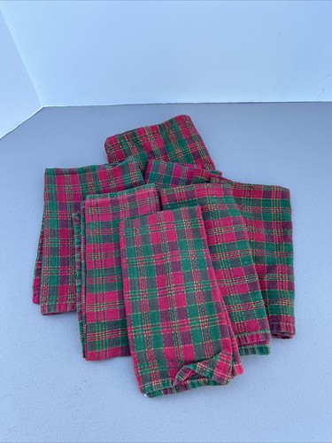 8 Holiday Red & Green Plaid Woven 100% Cotton Napkins 18x18” DII for the Home - Picture 7 of 9