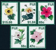 FIJI 2016 flores de hibisco conjunto de 5 finas como nuevas MNH