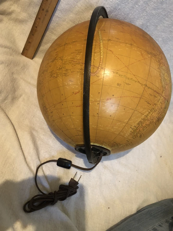 VINTAGE MID-CENTURY GEORGE F CRAM 12" TERRESTRIAL GLOBE NO 53 LIGHTED LAMP C80 - Image 3 of 4