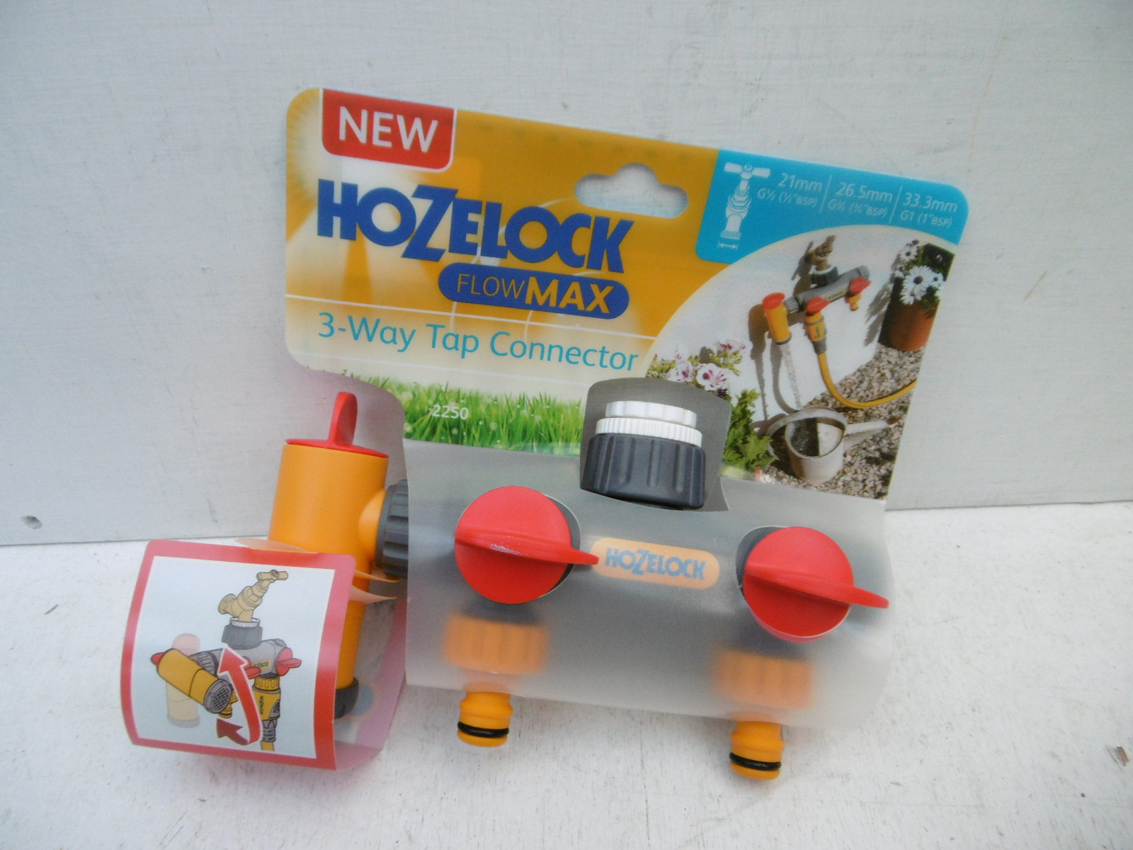 HOZELOCK 2250 3 WAY FITTING FLOW MAX GARDEN HOSE TAP CONNECTOR