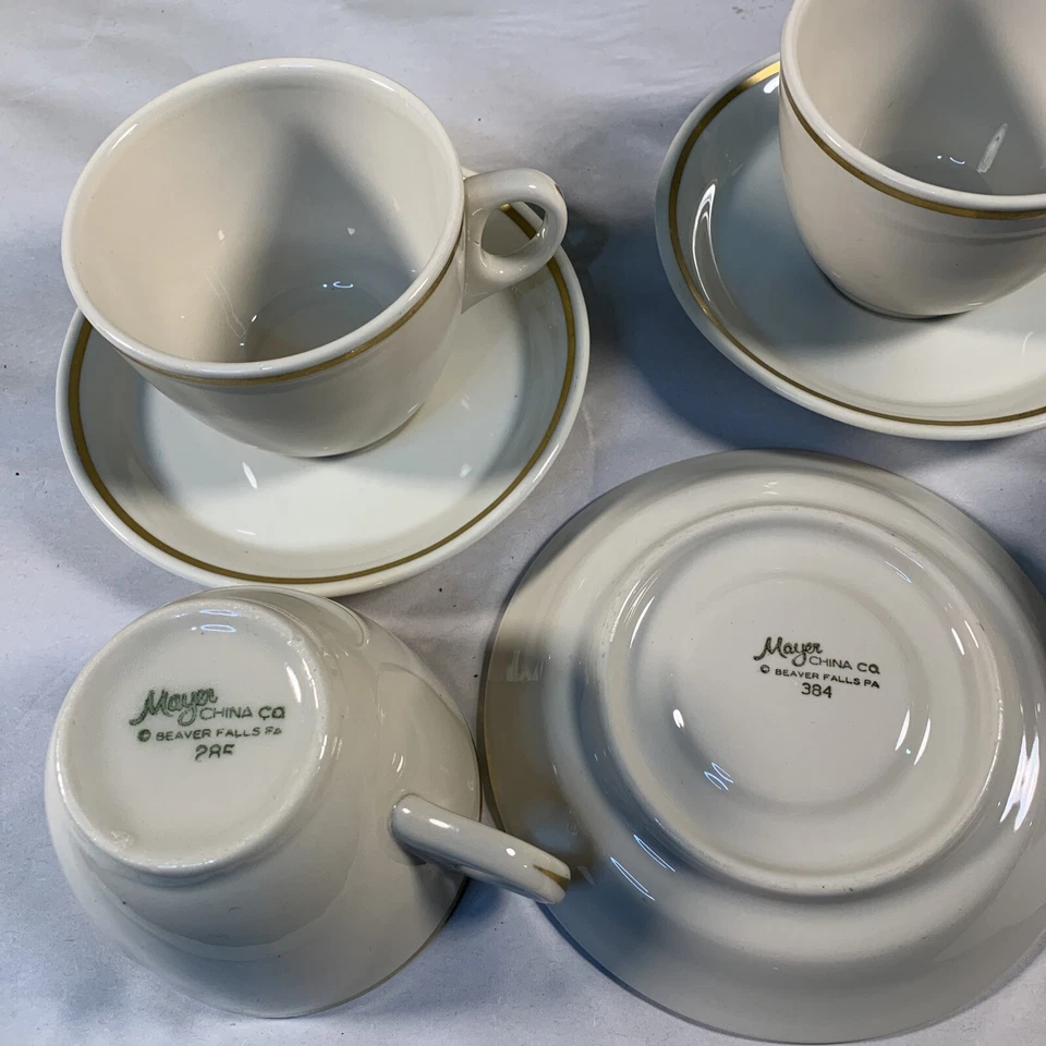 4 件套老式咖啡杯和茶壶 MAYER GOLD TRIM MADE IN BEAVER FALLS,PA — 第 4/4 张图片