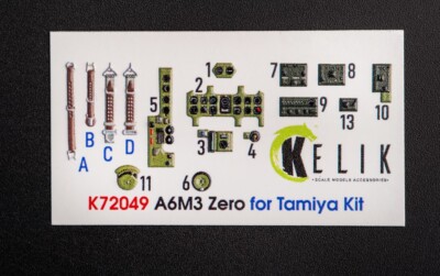 A6M3 Zero - interior 3D decals for Tamiya kit 1/72 Kelik K72049