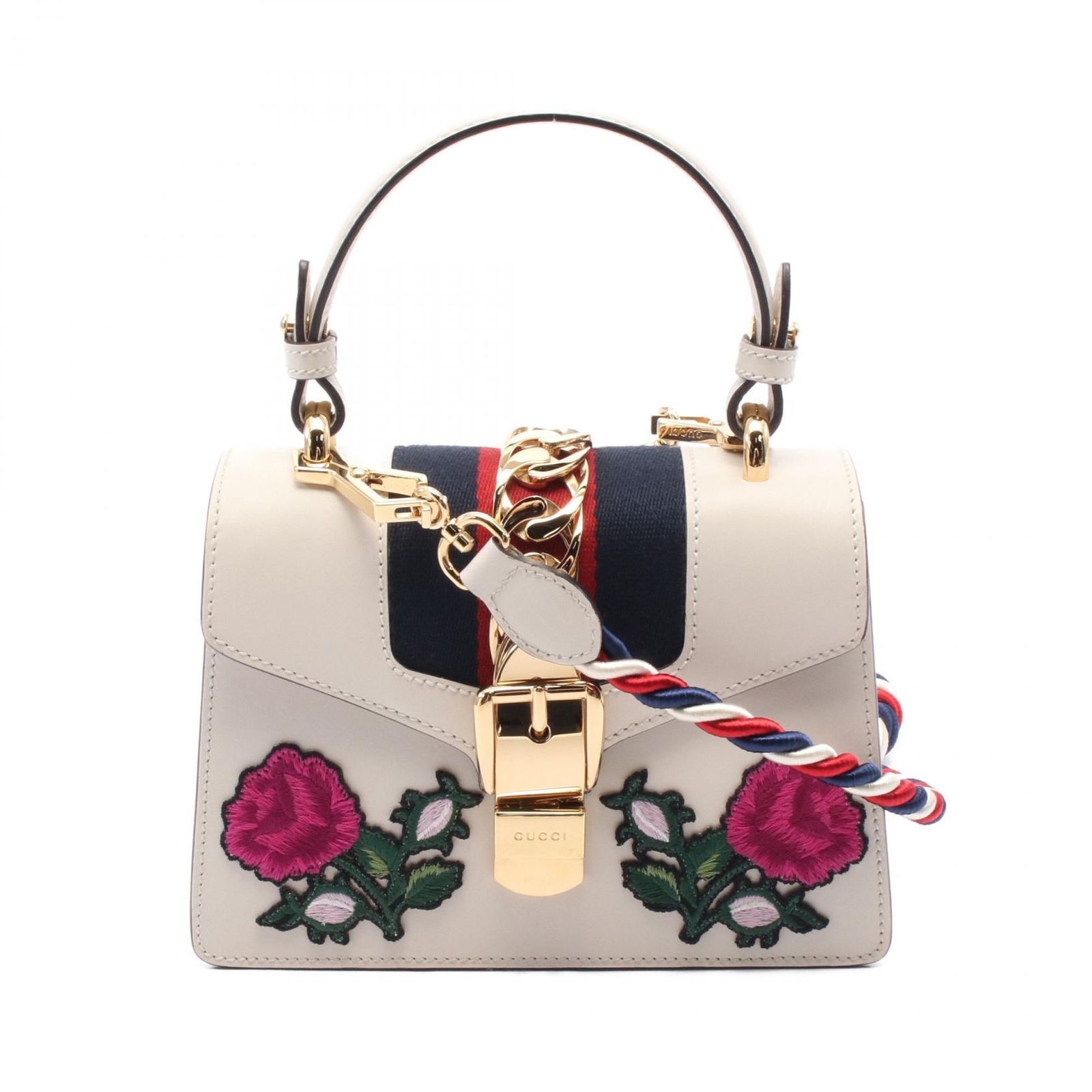 GUCCI Sylvie Sherry Leather Crossbody Handbag in Beige 2-Way Style Used Women