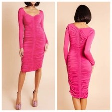 NEW Rachel Parcell Ruched Midi Dress Bodycon Long Sleeve Pink Barbiecore Sz XXL
