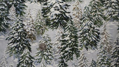 Cotton Fabric SNOW COVERED EVERGREEN TREES Hobby Lobby 1 Yd/44''