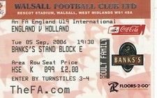 Ticket - England U19 v Holland U19 05.09.06 @ Walsall