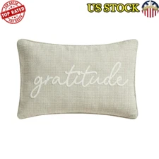 Embroidered Gratitude Chenille Decorative Pillow 14x22 Cozy Accent Indoor New