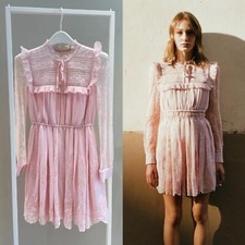 NWT Self-Portrait Guipure lace-trimmed broderie anglaise chiffon mini dress SZ 6