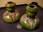 Vintage Arts & Crafts Brush-McCoy multi-color Pair Amaryllis Candle Holders