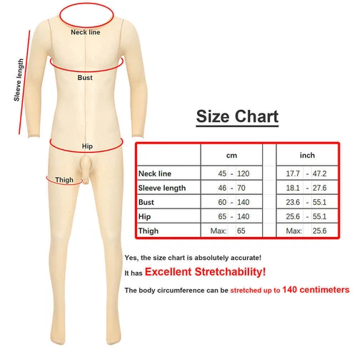 Übergröße Herren glatt elastisch Catsuit Strumpfhose Bodystocking Bodysuit Unterwäsche - Bild 11 von 11