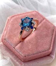 2.40Ct Round Cut Lab Created London Blue Topaz Women Ring 14k Rose Gold Plated