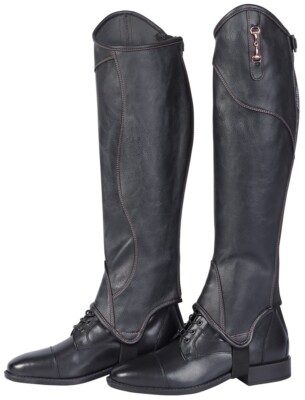 AKTION 1Paar Halbchaps mit elastischem Wadenbereich Microtouch-PU-Leder schwarz 