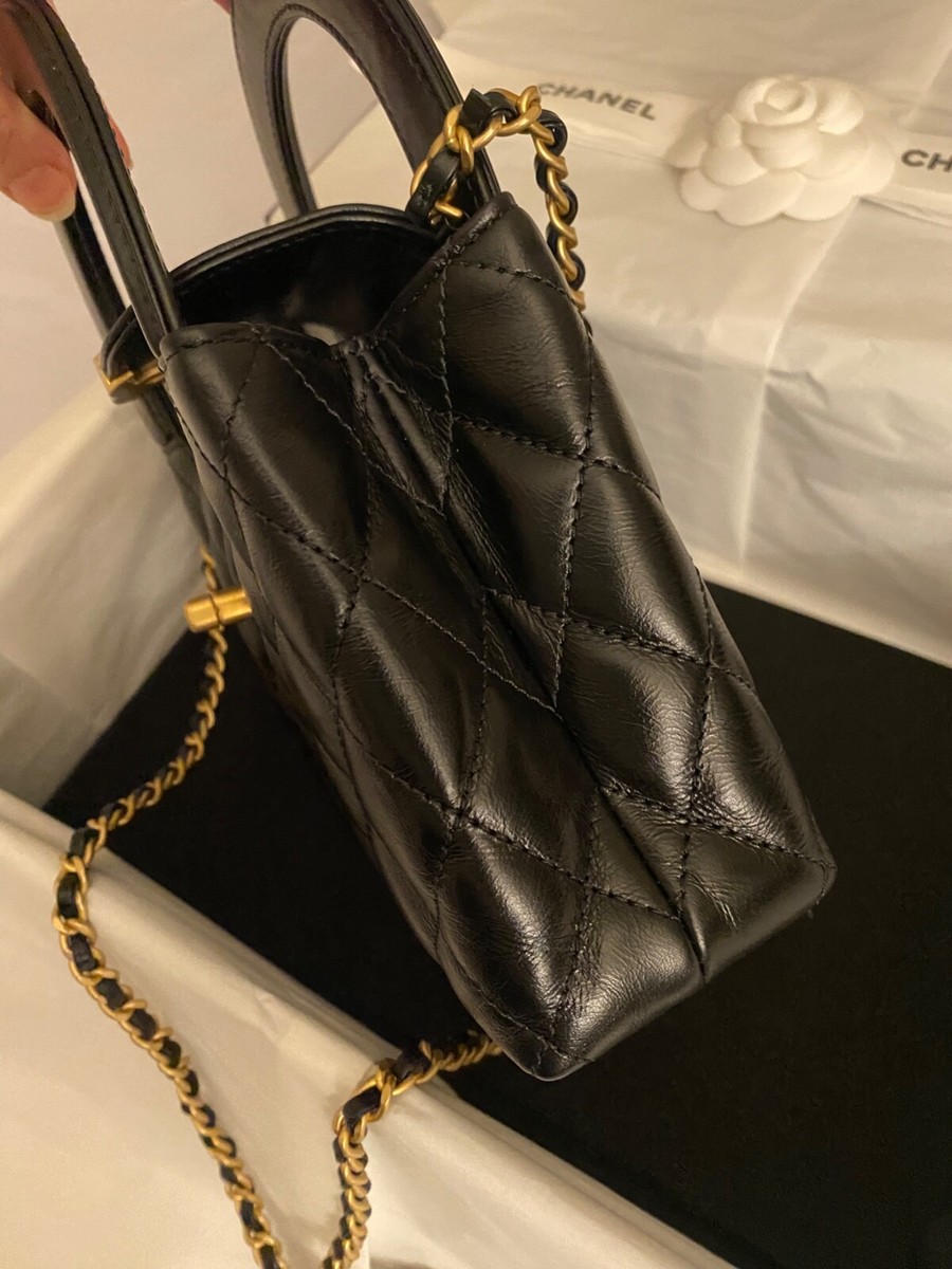 Chanel Kelly Nano Small Black Top Handle Purse With Chain