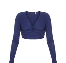 WOMANS SLINKY DOUBLE LAYER KNOT  FRONT  LADIES LONG SLEEVE CROP TOP UK 6-16