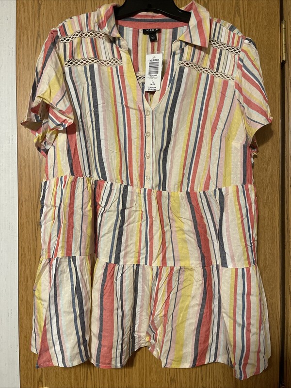 NEW Torrid Striped Rayon Babydoll Short Sleeve Shirt (Size 1)