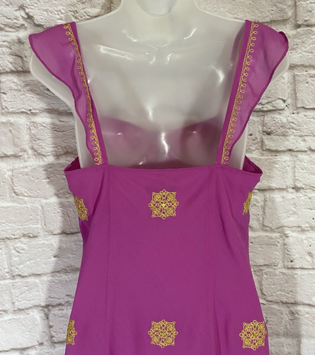 Vintage Y2K Babydoll Dress 8 Pink Gold Embroidery Coquette Fairy Whimsigoth 9955 - Picture 8 of 10