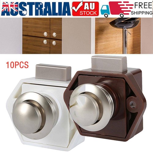 Sleutelloze RV kastsloten met grote push-button, ABS RV Cabinet Catch vergrendeling voor RV camper aanhanger, caravan, bestelwagen, jachten, boten (nikkel, 5 stuks