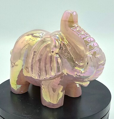 3.75'' Aura Coated Crystal Elephant, Crystal Figure, Healing Crystal, Quartz