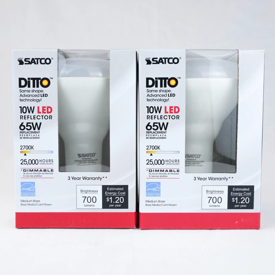 Satco Ditto Bulbs 10W LED 65W Replacement 2700K 25000hr 700 Lumens Dimmable 2-PK - Image 2 of 4