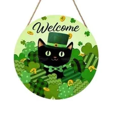 Anyako Welcome St. Patrick's Day Door Sign For Front Door Green Shamrock Clover