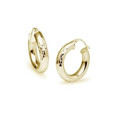 Diamond Cut Round 4x20mm Hoop Earrings in Gold Plated Sterling Silver