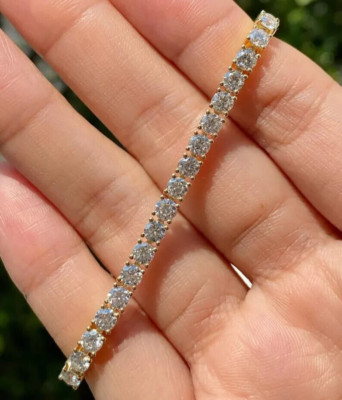 Timeless GH/VS 6Ct Natural Diamond Tennis Bracelet 14k Yellow Gold For Wedding