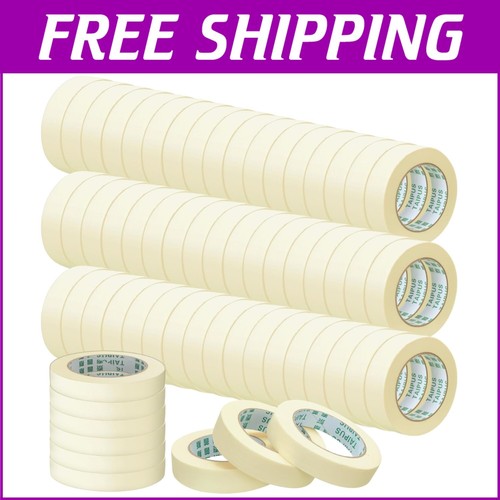 60 Rolls of 55 Yards Crepe Paper Masking Tape - Beige & White for Arts & Crafts