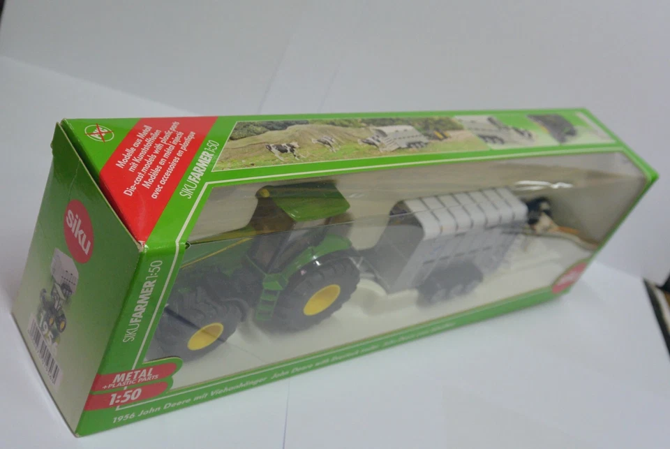 Siku 1:50 Farmer John Deere Tractor W/Livestock Trailer & Cows # 1956 - Image 3 of 4