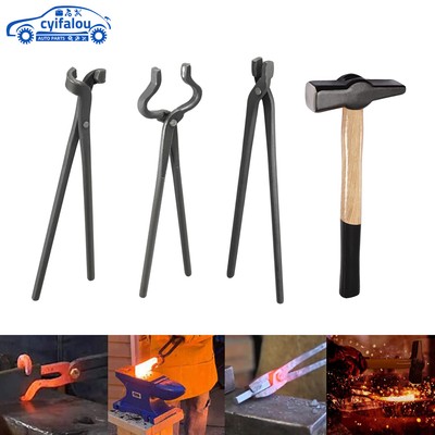 4PCS Knife Making Tongs Set + 2.2LB Blacksmith Hammer Bladesmith Anvil Forge