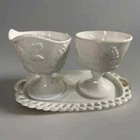 Vintage Indiana Milk Glass Colony Harvest Grape Sugar and Creamer w/ Underplate