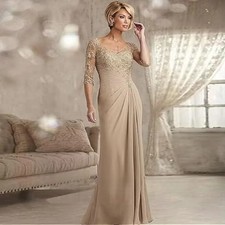V Neck Mother of The Bride Dresses Applique Lace Up Back Chiffon Formal Evening